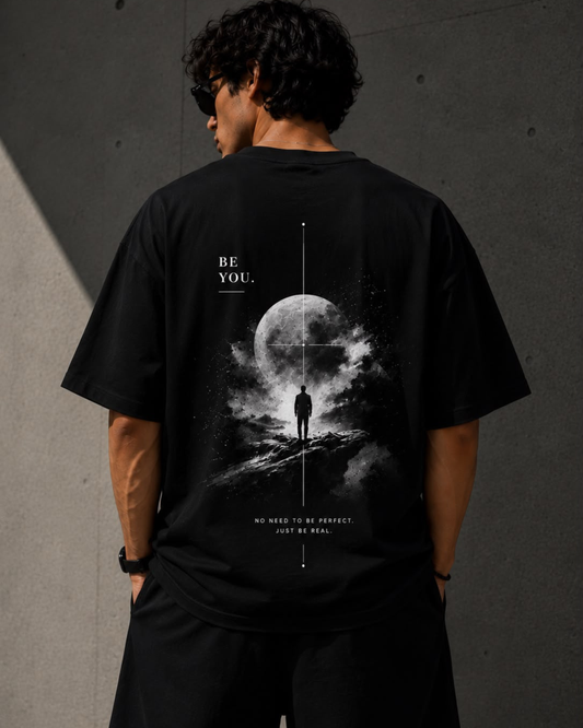 "No Need To Be Perfect" Moon Graphic Oversized Tee