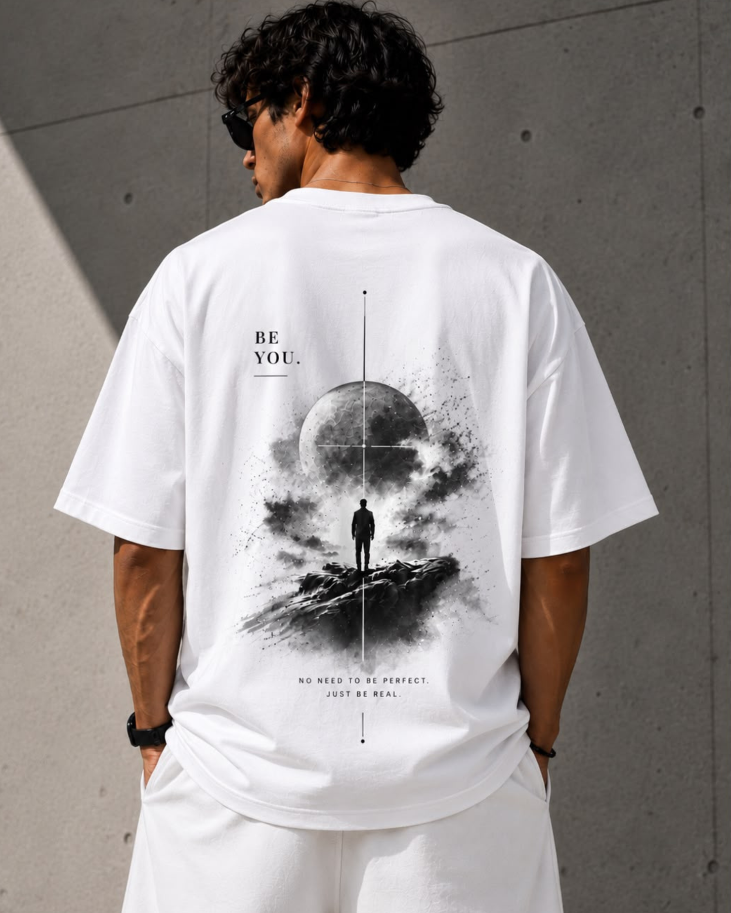 "No Need To Be Perfect" Moon Graphic Oversized Tee